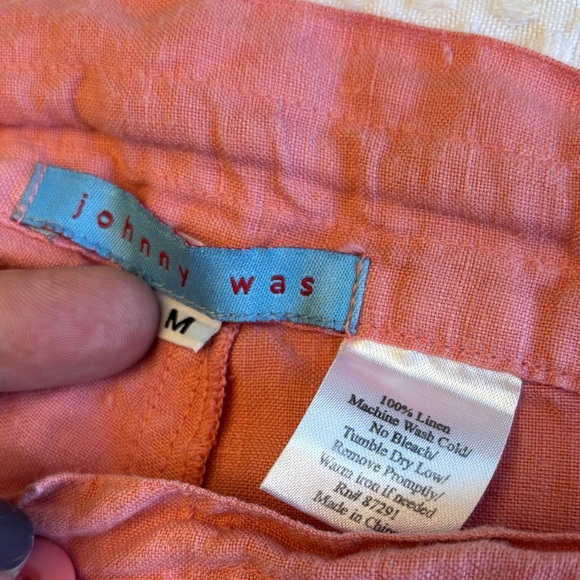 Johnny Was Size MEDIUM Coral Pink Linen Wide Leg Button-Front Pants - Picture 11 of 16